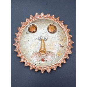 Hand Painted Terra Cotta Zodiac Leo Lion Wall Hanging Round Trinket Dish Italy